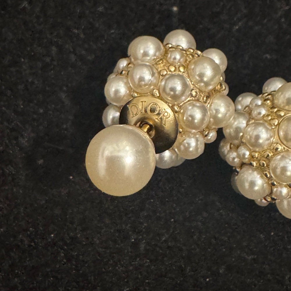 Dior Gold and Silver Crystal Earrings with Pearl Drops - Picture 8 of 8